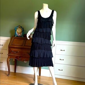 Garnet Hill Blue Ruffled Tiered Midi Sundress